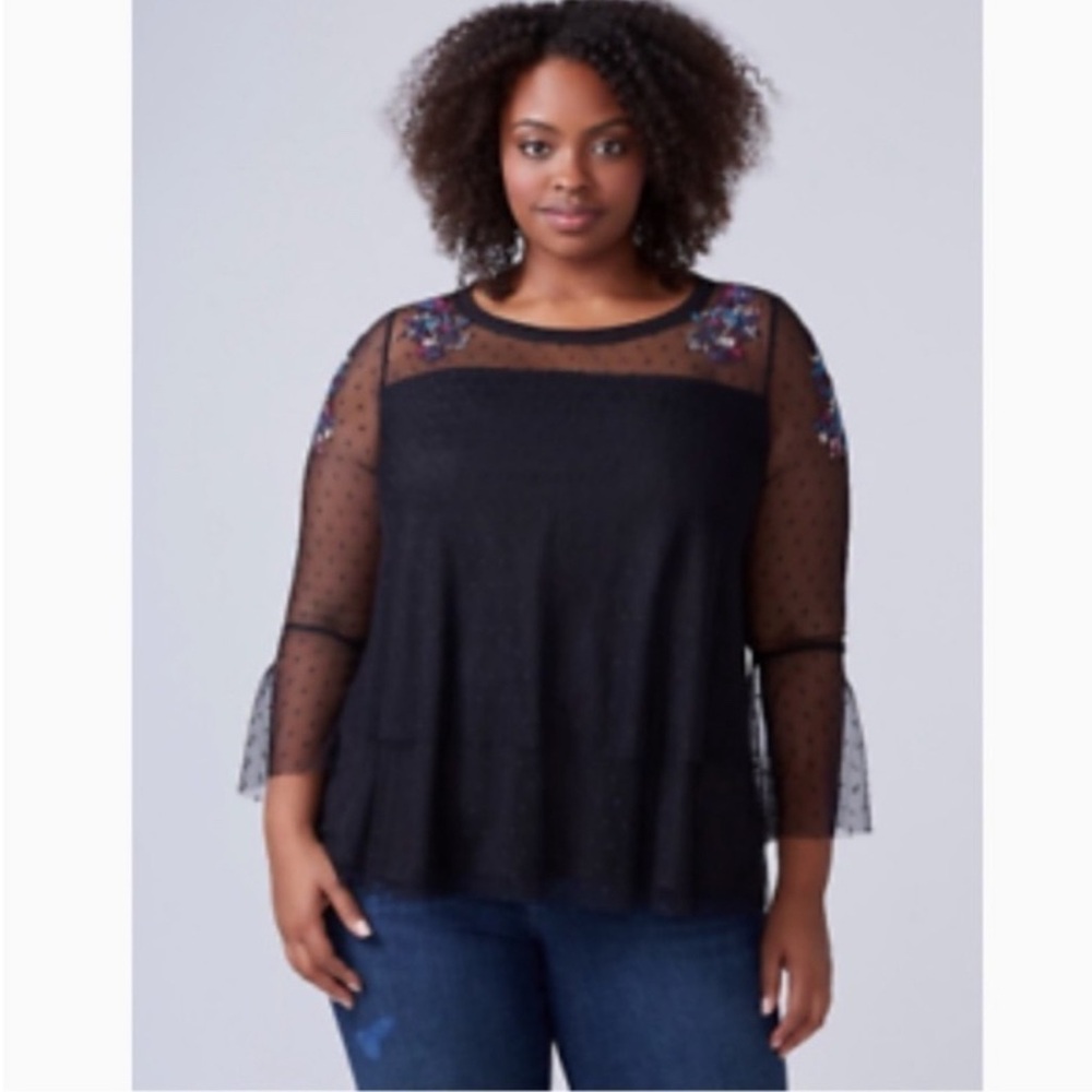 Lane Bryant Elegant Embroidered Sheer Women's Top Size 26/28